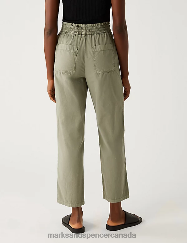 Women Faded Khaki Clothing Marks & Spencer Pure Cotton Elasticated Waist Trousers 20VTD2391 - Marks and Spencer Canada locations