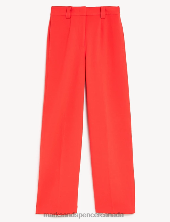 Marks and Spencer Canada - Women Flame Clothing Marks & Spencer Crepe Tab Detail Wide Leg Trousers 20VTD1