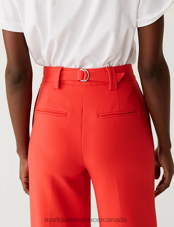 Marks and Spencer Canada - Women Flame Clothing Marks & Spencer Crepe Tab Detail Wide Leg Trousers 20VTD1