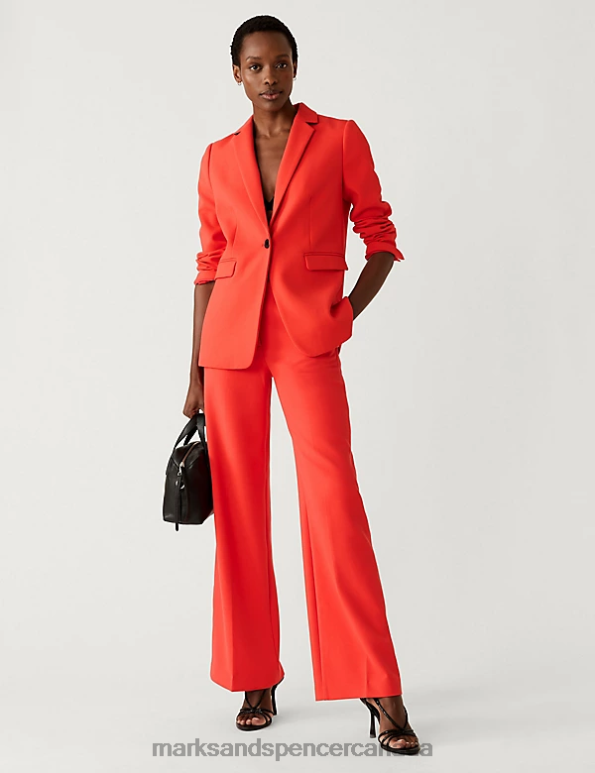 Marks and Spencer Canada - Women Flame Clothing Marks & Spencer Crepe Tab Detail Wide Leg Trousers 20VTD1