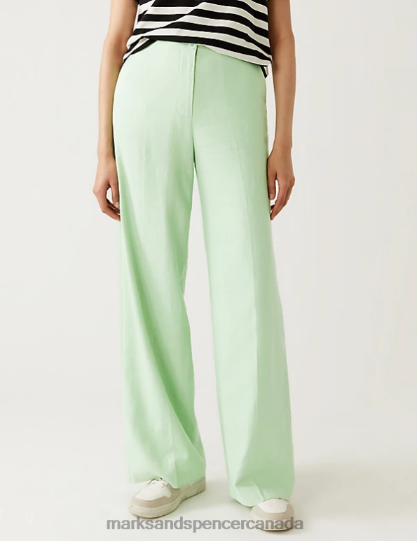 Women Fresh Mint Clothing Marks & Spencer Linen Blend Wide Leg Trousers 20VTD2707 - Marks and Spencer Canada locations