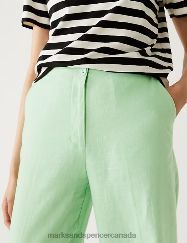 Women Fresh Mint Clothing Marks & Spencer Linen Blend Wide Leg Trousers 20VTD2707 - Marks and Spencer Canada locations