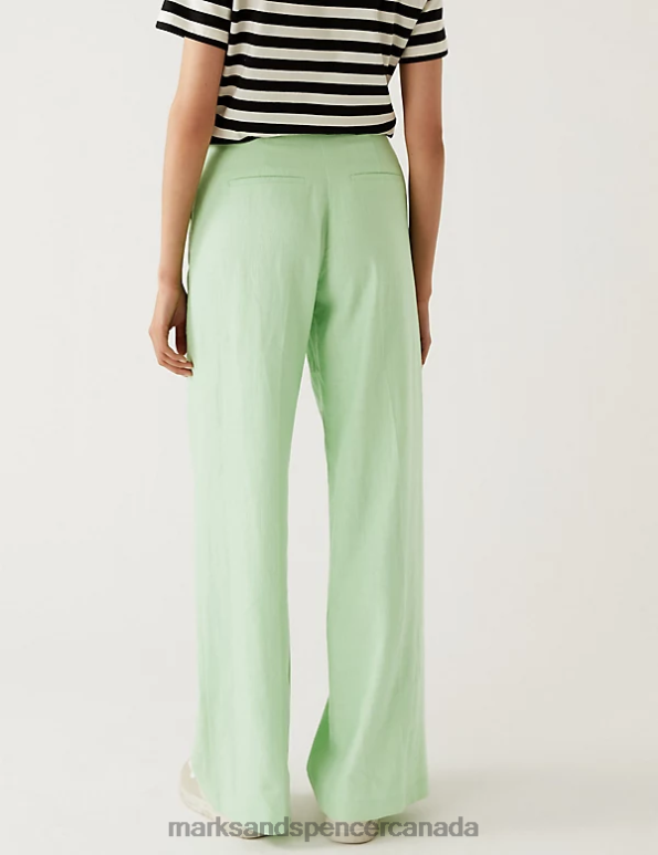 Women Fresh Mint Clothing Marks & Spencer Linen Blend Wide Leg Trousers 20VTD2707 - Marks and Spencer Canada locations