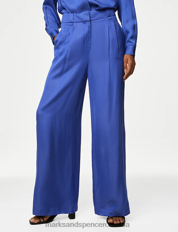 Marks and Spencer sale - Women Iris Clothing Marks & Spencer Satin Pleat Front Wide Leg Trousers 20VTD516