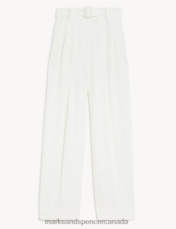 Women Ivory Clothing Marks & Spencer Belted Relaxed Straight Trousers 20VTD1010 - Marks and Spencer online