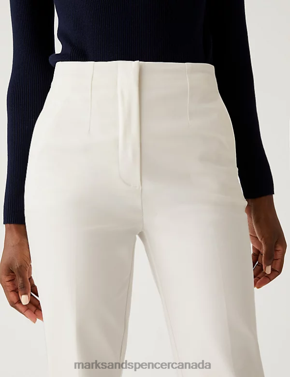 Women Ivory Clothing Marks & Spencer Cotton Blend Slim Fit Ankle Grazer Trousers 20VTD2423 - Marks and Spencer outlet