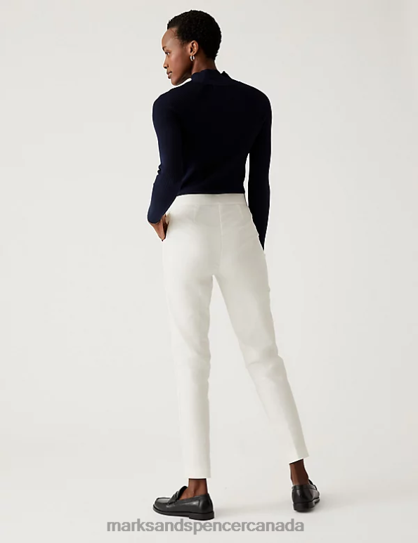 Women Ivory Clothing Marks & Spencer Cotton Blend Slim Fit Ankle Grazer Trousers 20VTD2423 - Marks and Spencer outlet