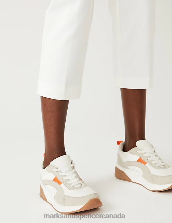 Women Ivory Clothing Marks & Spencer Cotton Blend Slim Fit Cropped Trousers 20VTD2121 - Marks and Spencer outlet