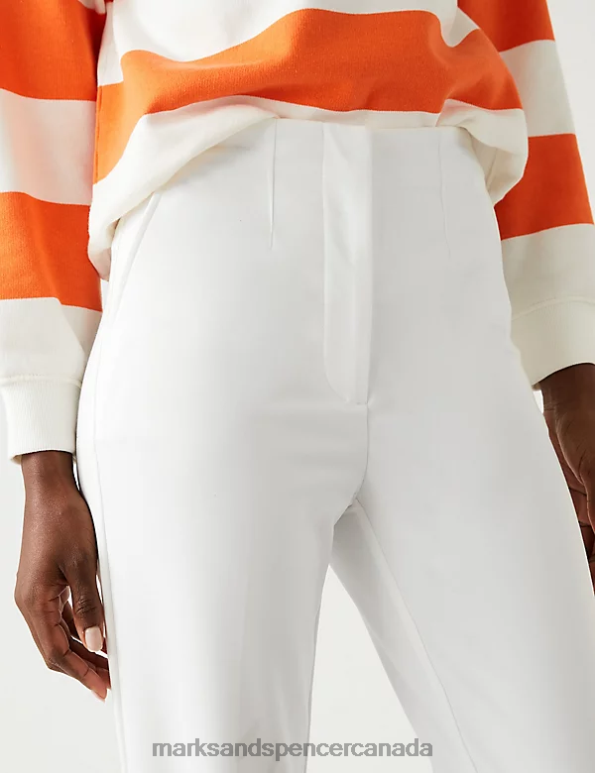 Women Ivory Clothing Marks & Spencer Cotton Blend Slim Fit Cropped Trousers 20VTD2121 - Marks and Spencer outlet