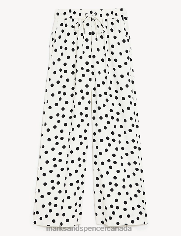 Women Ivory Mix Clothing Marks & Spencer Crepe Polka Dot Wide Leg Cropped Trousers 20VTD822 - Marks and Spencer Canada locations