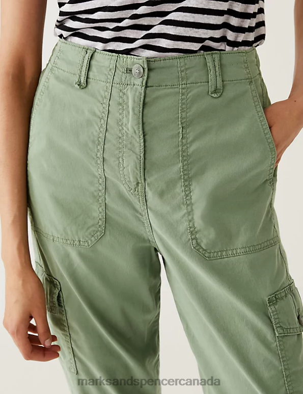 Marks and Spencer sale - Women Khaki Clothing Marks & Spencer Lyocell Rich Cargo Cropped Trousers 20VTD949