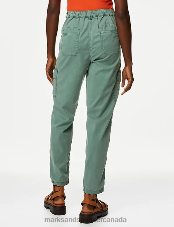 Women Khaki Clothing Marks & Spencer Lyocell Rich Cargo Tea Dyed Trousers 20VTD613 - Marks and Spencer outlet