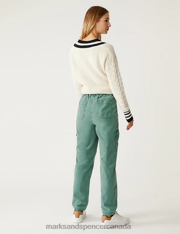 Women Khaki Clothing Marks & Spencer Lyocell Rich Cargo Tea Dyed Trousers 20VTD613 - Marks and Spencer outlet