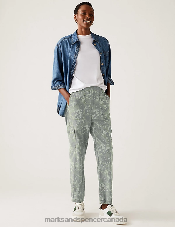 Women Khaki Mix Clothing Marks & Spencer Lyocell Rich Cargo Tea Dyed Trousers 20VTD2295 - Marks and Spencer outlet