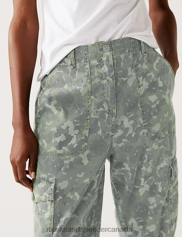 Women Khaki Mix Clothing Marks & Spencer Lyocell Rich Cargo Tea Dyed Trousers 20VTD2295 - Marks and Spencer outlet