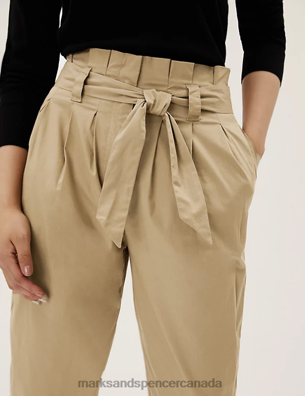 Women Latte Clothing Marks & Spencer Cotton Rich Balloon Tapered Trousers 20VTD3195 - Marks and Spencer Canada locations