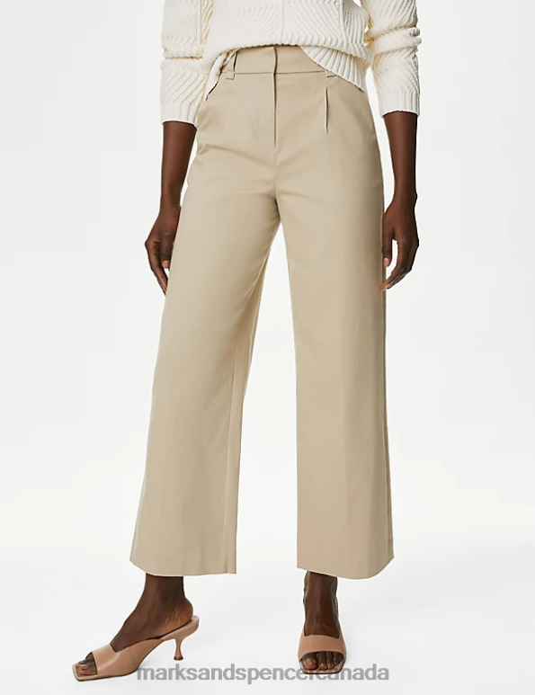 Marks and Spencer near me - Women Light Beige Clothing Marks & Spencer Cotton Rich Pleat Front Wide Leg Chinos 20VTD574