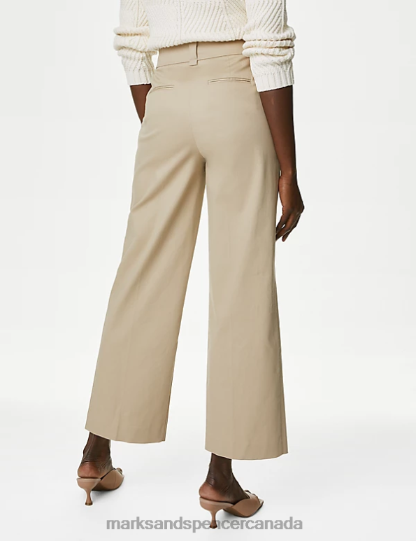 Marks and Spencer near me - Women Light Beige Clothing Marks & Spencer Cotton Rich Pleat Front Wide Leg Chinos 20VTD574