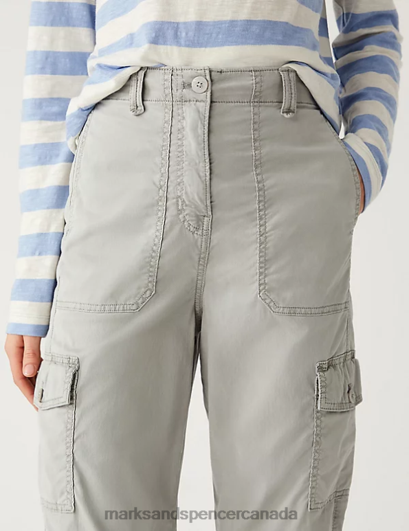 Marks and Spencer Canada - Women Light Grey Clothing Marks & Spencer Lyocell Rich Cargo Tea Dyed Trousers 20VTD614