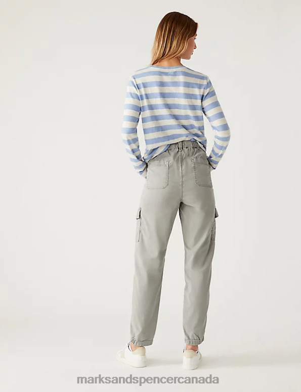 Marks and Spencer Canada - Women Light Grey Clothing Marks & Spencer Lyocell Rich Cargo Tea Dyed Trousers 20VTD614