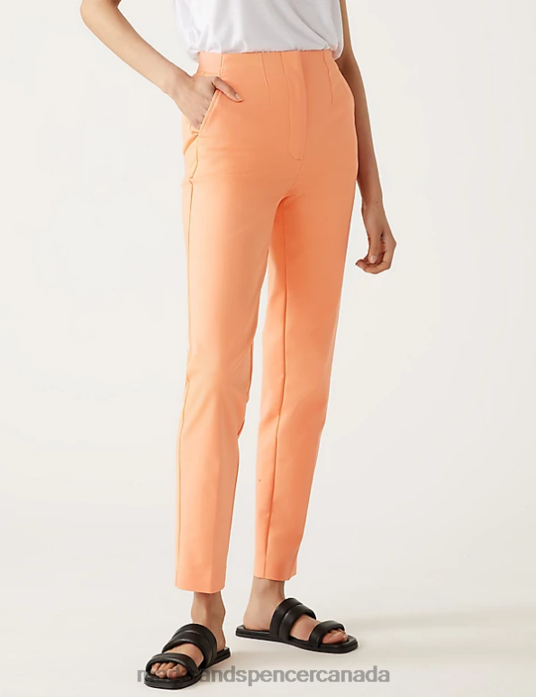 Women Light Orange Clothing Marks & Spencer Cotton Blend Slim Fit Ankle Grazer Trousers 20VTD2427 - Marks and Spencer online
