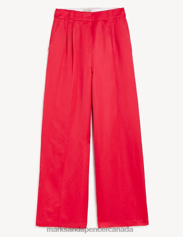 Marks and Spencer Canada - Women Lipstick Clothing Marks & Spencer Linen Blend Pleated Wide Leg Trousers 20VTD1204