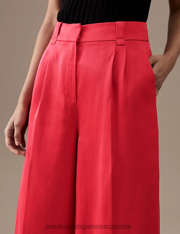 Marks and Spencer Canada - Women Lipstick Clothing Marks & Spencer Linen Blend Pleated Wide Leg Trousers 20VTD1204