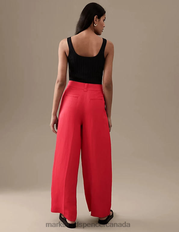 Marks and Spencer Canada - Women Lipstick Clothing Marks & Spencer Linen Blend Pleated Wide Leg Trousers 20VTD1204