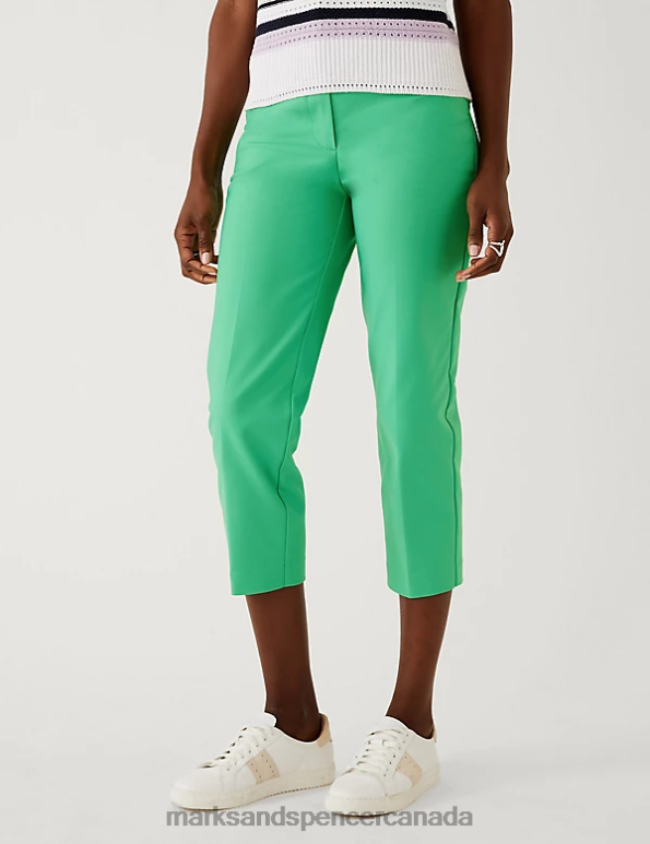 Marks and Spencer sale - Women Medium Green Clothing Marks & Spencer Cotton Blend Slim Fit Cropped Trousers 20VTD2464