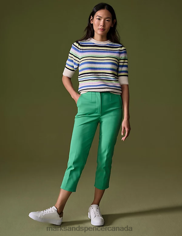 Marks and Spencer sale - Women Medium Green Clothing Marks & Spencer Cotton Blend Slim Fit Cropped Trousers 20VTD2464