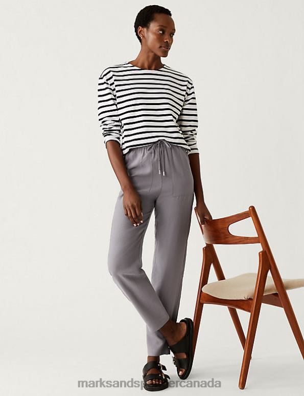 Women Mid Grey Clothing Marks & Spencer Lyocell Rich Tapered Ankle Grazer Trousers 20VTD734 - Marks and Spencer online