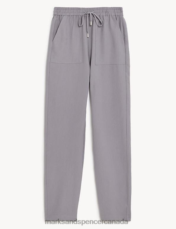 Women Mid Grey Clothing Marks & Spencer Lyocell Rich Tapered Ankle Grazer Trousers 20VTD734 - Marks and Spencer online