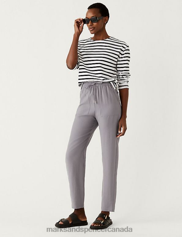 Women Mid Grey Clothing Marks & Spencer Lyocell Rich Tapered Ankle Grazer Trousers 20VTD734 - Marks and Spencer online