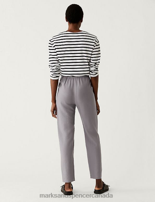 Women Mid Grey Clothing Marks & Spencer Lyocell Rich Tapered Ankle Grazer Trousers 20VTD734 - Marks and Spencer online