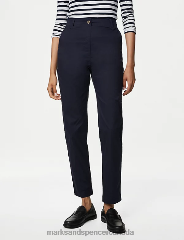 Marks and Spencer Canada - Women Midnight Navy Clothing Marks & Spencer Cotton Rich Cool Comfort Slim Fit Chinos 20VTD2909