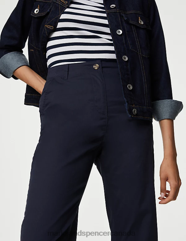 Marks and Spencer Canada - Women Midnight Navy Clothing Marks & Spencer Cotton Rich Cool Comfort Slim Fit Chinos 20VTD2909
