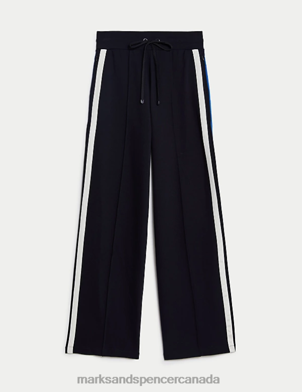 Marks and Spencer sale - Women Midnight Navy Clothing Marks & Spencer Jersey Side Stripe Wide Leg Trousers 20VTD1072
