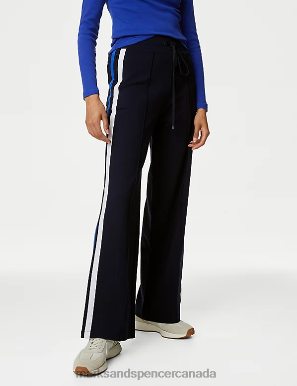 Marks and Spencer sale - Women Midnight Navy Clothing Marks & Spencer Jersey Side Stripe Wide Leg Trousers 20VTD1072