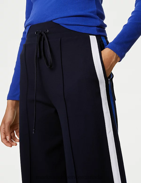 Marks and Spencer sale - Women Midnight Navy Clothing Marks & Spencer Jersey Side Stripe Wide Leg Trousers 20VTD1072