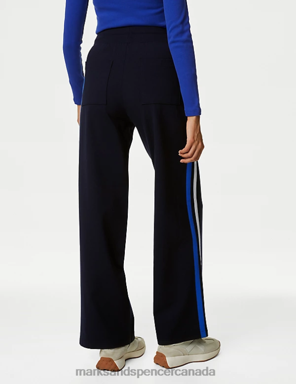 Marks and Spencer sale - Women Midnight Navy Clothing Marks & Spencer Jersey Side Stripe Wide Leg Trousers 20VTD1072