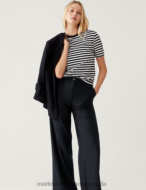 Women Midnight Navy Clothing Marks & Spencer Linen Blend Wide Leg Trousers 20VTD3052 - Marks and Spencer online