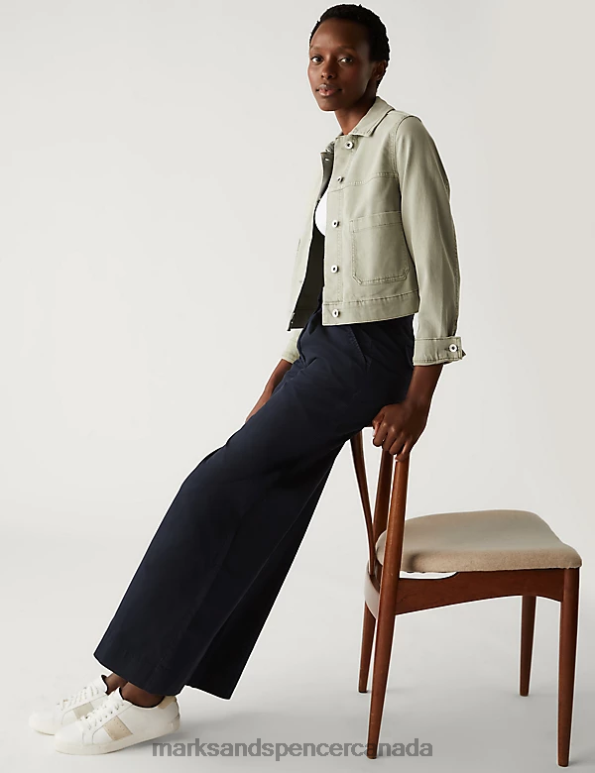 Women Midnight Navy Clothing Marks & Spencer Pure Cotton Slouchy Wide Leg Chinos 20VTD1876 - Marks and Spencer outlet