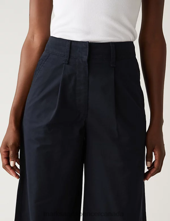 Women Midnight Navy Clothing Marks & Spencer Pure Cotton Slouchy Wide Leg Chinos 20VTD1876 - Marks and Spencer outlet