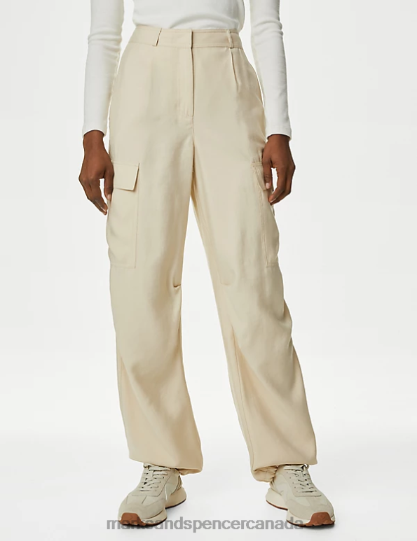 Marks and Spencer Canada - Women Natural Beige Clothing Marks & Spencer Modal Rich Cargo Wide Leg Trousers 20VTD1461