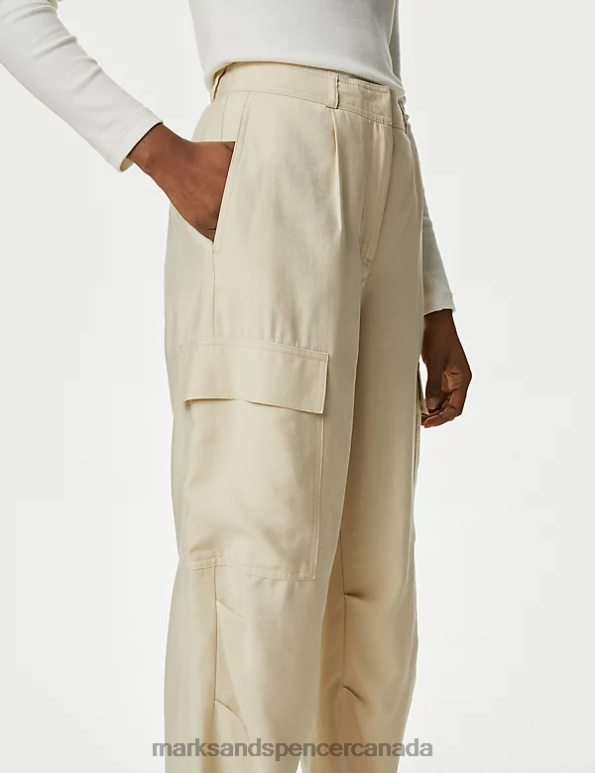 Marks and Spencer Canada - Women Natural Beige Clothing Marks & Spencer Modal Rich Cargo Wide Leg Trousers 20VTD1461
