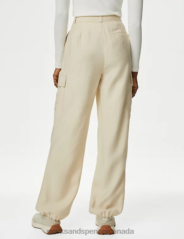 Marks and Spencer Canada - Women Natural Beige Clothing Marks & Spencer Modal Rich Cargo Wide Leg Trousers 20VTD1461