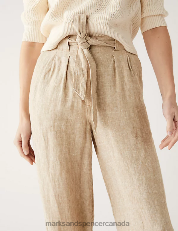 Marks and Spencer sale - Women Natural Clothing Marks & Spencer Pure Linen Belted Wide Leg Trousers 20VTD459