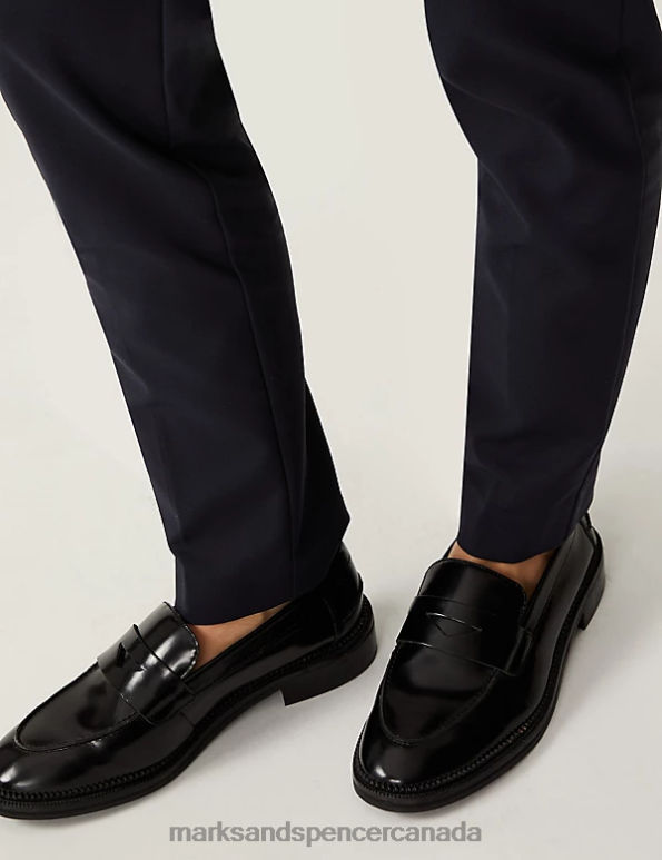 Women Navy Clothing Marks & Spencer Cotton Blend Slim Fit Ankle Grazer Trousers 20VTD2086 - Marks and Spencer Canada locations