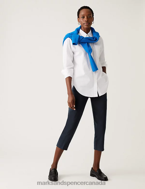 Marks and Spencer near me - Women Navy Clothing Marks & Spencer Cotton Blend Slim Fit Cropped Trousers 20VTD2463