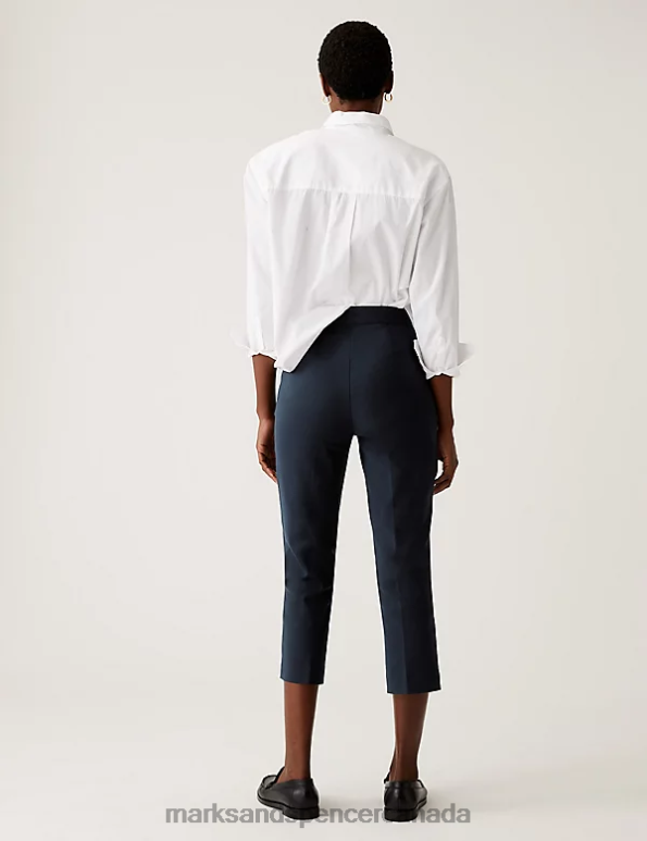 Marks and Spencer near me - Women Navy Clothing Marks & Spencer Cotton Blend Slim Fit Cropped Trousers 20VTD2463